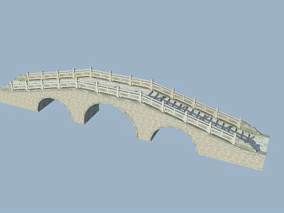 Stone Arch Bridge With White Railing And Stone Material Structure Design 3d model