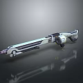 Futuristic Sci Fi Weapon With Streamlined White Blue Mechanical Design And Shiny Finish