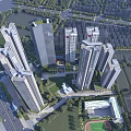 Aerial View Urban Planning With High Rise Buildings Green Spaces And Sports Field