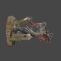 Game Movie Monster Character With Gray Skin Red Tentacles Red Spots Standing On Tree Stump