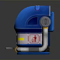 Blue Futuristic Device With Transparent Top Red Symbol And Yellow Accents On Metallic Base