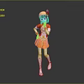 Standing Anime Character Wearing Yellow Hat Blue Decoration Orange Dress And Red Gloves