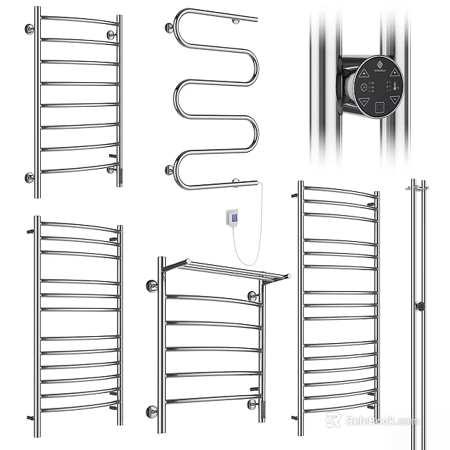 Various Modern Bathroom Towel Racks With Spiral Straight And Control Panel Designs 3d model 