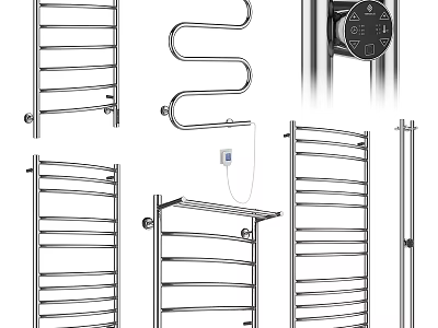 Various Modern Bathroom Towel Racks With Spiral Straight And Control Panel Designs 3d model