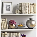 Stylish Bookshelf Display With Hardcover Books Framed Art And Decorative Vases