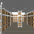 Warehouse Storage Interior With Neatly Arranged Shelves And Stacked Cardboard Boxes