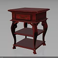 Red Classic Wooden Nightstand Furniture With Drawer And Two Shelves Design