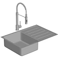 Modern Stainless Steel Single Bowl Kitchen Sink With Drainboard And Pull Out Faucet