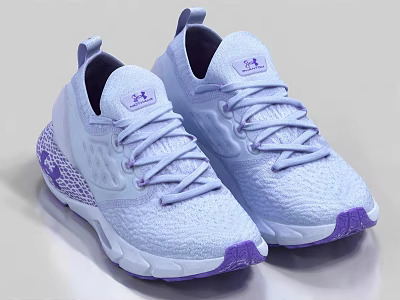 Under Armour Light Blue And Purple Knit Upper Training Shoes With Laces And Purple Sole 3d model