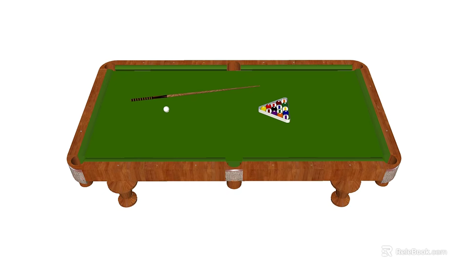 Professional Billiard Table With Green Felt Surface Cue Stick Triangle Rack And Balls 3d model
