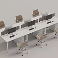 Modern Open Office Area With Desks Chairs And Computer Monitors Setup 3d model