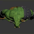 Green Muscular Man With Metal Armor And Skull Decorations On Waist