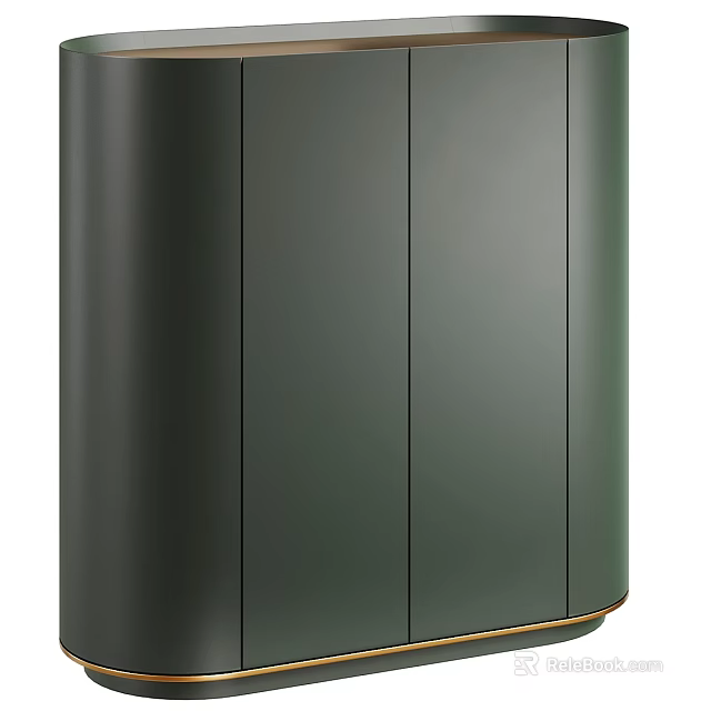 Elegant Modern Cabinet With Dark Green Sleek Finish And Gold Accent Trim Details 3d model 