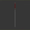 Katana Weapon Featuring Red Handle Golden Accent Long Slender Blade On Gray Background
