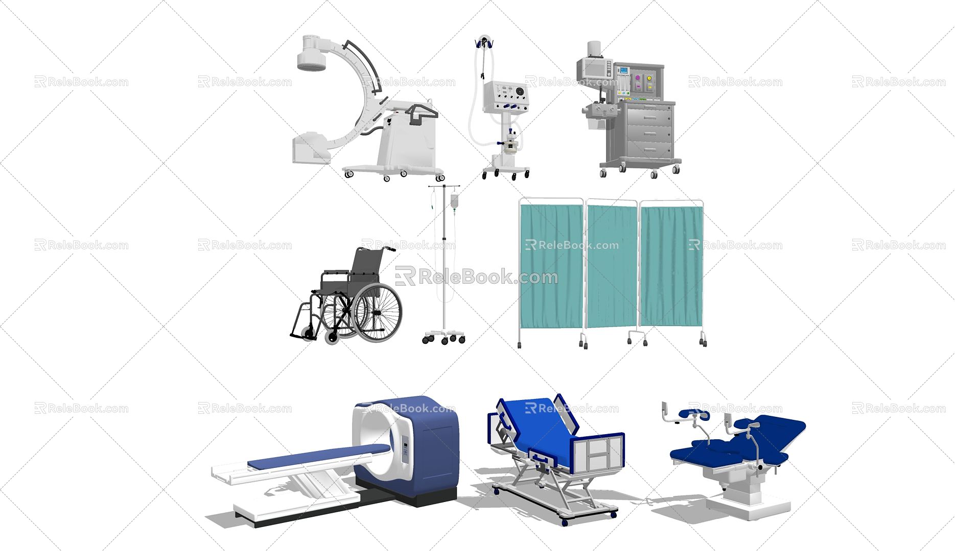 Modern medical equipment, sickbed diagnosis and treatment equipment, medical wheelchair isolation belt, medical equipment and equipment 3d model