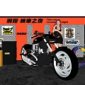 Custom Motorcycle Night Event With Woman Model Orange Wall Checkered Background And Tires