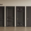Black Security Doors With Various Panel Designs And Gold Handles 3d model