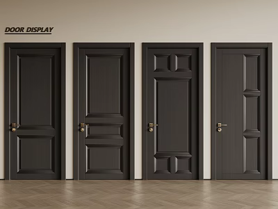 Black Security Doors With Various Panel Designs And Gold Handles 3d model