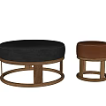 Black And Brown Round Sofa Stools With Leather Seats And Wooden Frames