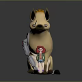 Cartoon Style Hyena Sculpture With Red Haired Girl Figure Standing Beside