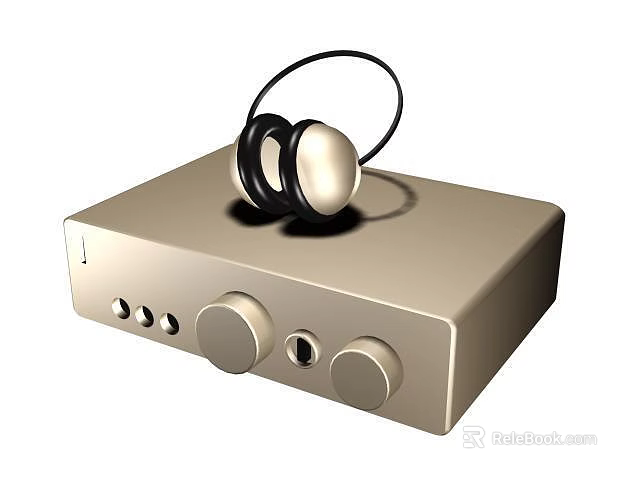 Gold Colored Headphones Placed On Classic Audio Device With Control Knobs And Sleek Design 3d model 