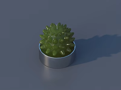 Spiky Green Cactus Bonsai Plant in Silver Metal Pot for Indoor Decor 3d model