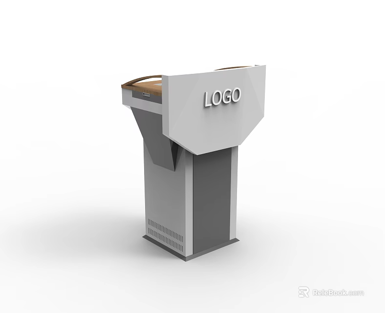 Functional Desk With White Body And Brown Top Featuring Front LOGO 3d model 