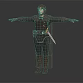 3D Medieval Warrior Character With Brown Armor Sword And Outstretched Arms 3d model