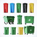Roadside Public Waste Facilities Featuring Different Types And Colored Recycling Bins