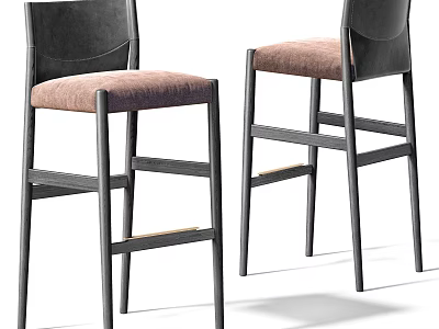Modern Bar Stools With Dark Frame And Light Brown Upholstered Seats 3d model