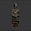 Ancient Armored Standing Sculpture Featuring Intricate Carving and Historical Human Figure