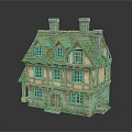 Traditional Wooden Cottage With Stone Base Multiple Windows And Two Chimneys