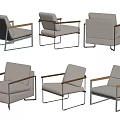 Modern Leisure Accent Chairs With Wooden Armrests And Metal Frames Light Colored Cushions