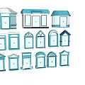 Different Light Blue Door And Window Styles With Decorative Architectural Details 3d model