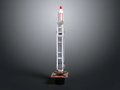Space Rocket Model With Red Nose Cone Launch Tower And Base Stand 3d model