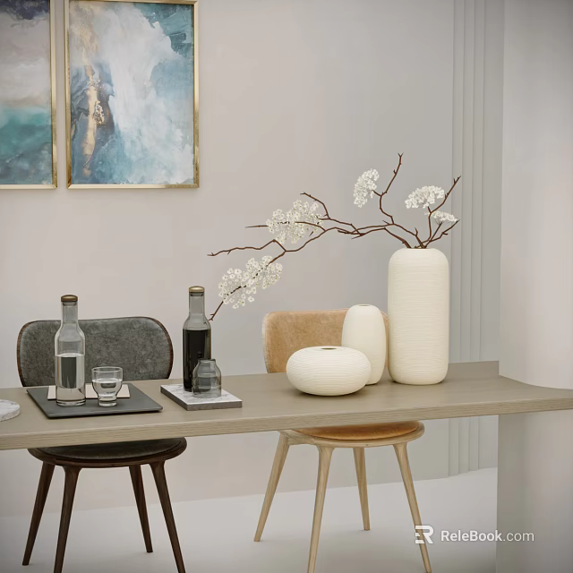 Modern Minimalist Tabletop Ornament Combination With Vase Decorative Bottles Spherical Decor And Flower Branches 3d model 