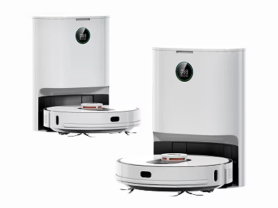 White Robot Vacuum Cleaner With Automatic Docking Charging Dock And Modern Design 3d model