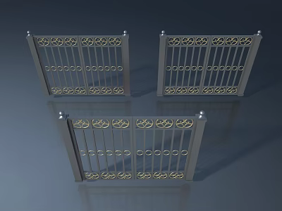 Elegant Decorative Swing Doors With Intricate Floral Metal Patterns And Wrought Iron Frames 3d model