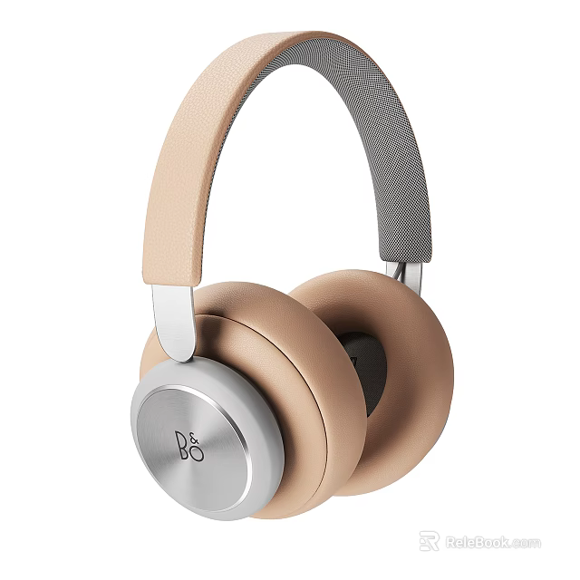 Modern Audio Headphones With Beige Leather Ear Cups And Silver Metallic Accents 3d model 