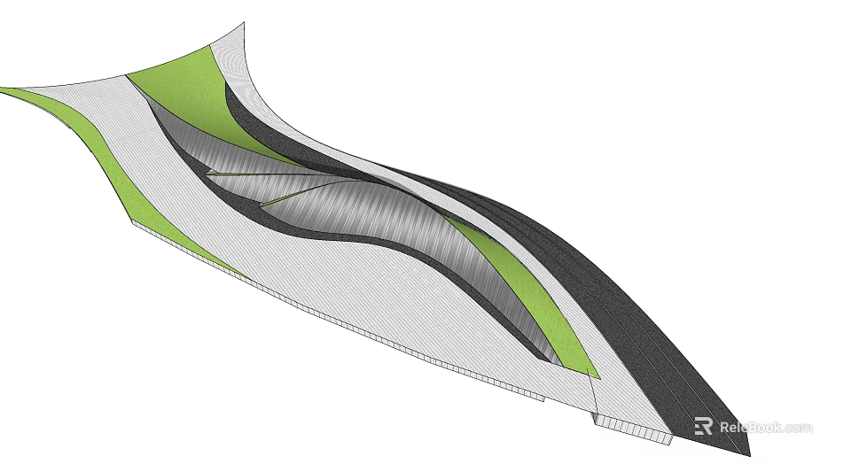 Modern Curved Feature Wall Design With Green Grey Black And White Colors 3d model 