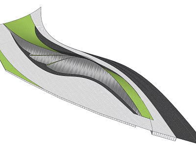 Modern Curved Feature Wall Design With Green Grey Black And White Colors 3d model