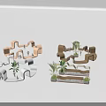 Modern Curved Leisure Chair Design With Wooden Elements And Green Plants