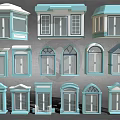 Different Light Blue Door And Window Styles With Decorative Architectural Details 3d model