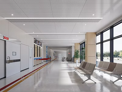 Modern Hospital Outpatient Clinic Waiting Area With Seating And Windows 3d model