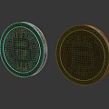 Bitcoin Ornament Decoration Set Two Golden Bitcoin Symbol Decorations on Shiny Surface with Reflection