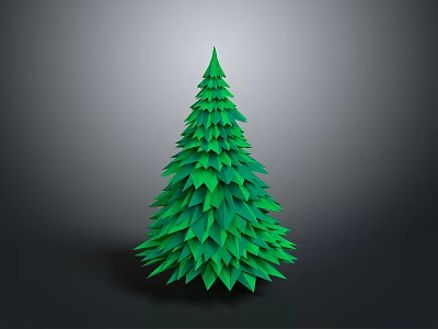 Modern Green 3D Christmas Tree With Layered Leaves On Gray Background 3d model