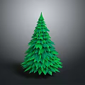 Modern Green 3D Christmas Tree With Layered Leaves On Gray Background
