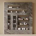 Bathroom Wall Shelves Organizing Laundry and Daily Essentials With Bottles Jars Towels and Brushes
