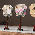 Floral Butterfly Pattern Fan Ornament Decorative Set With Wooden Stand