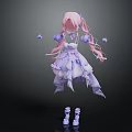 White Purple Fluffy Skirt Dress With Long Sleeves Anime Doll Costume Decorative Elements